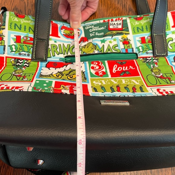 NWOT Handmade Grinchmas Themed Satchel Bag -Green, Red & trimmed in Black. - Picture 9 of 13